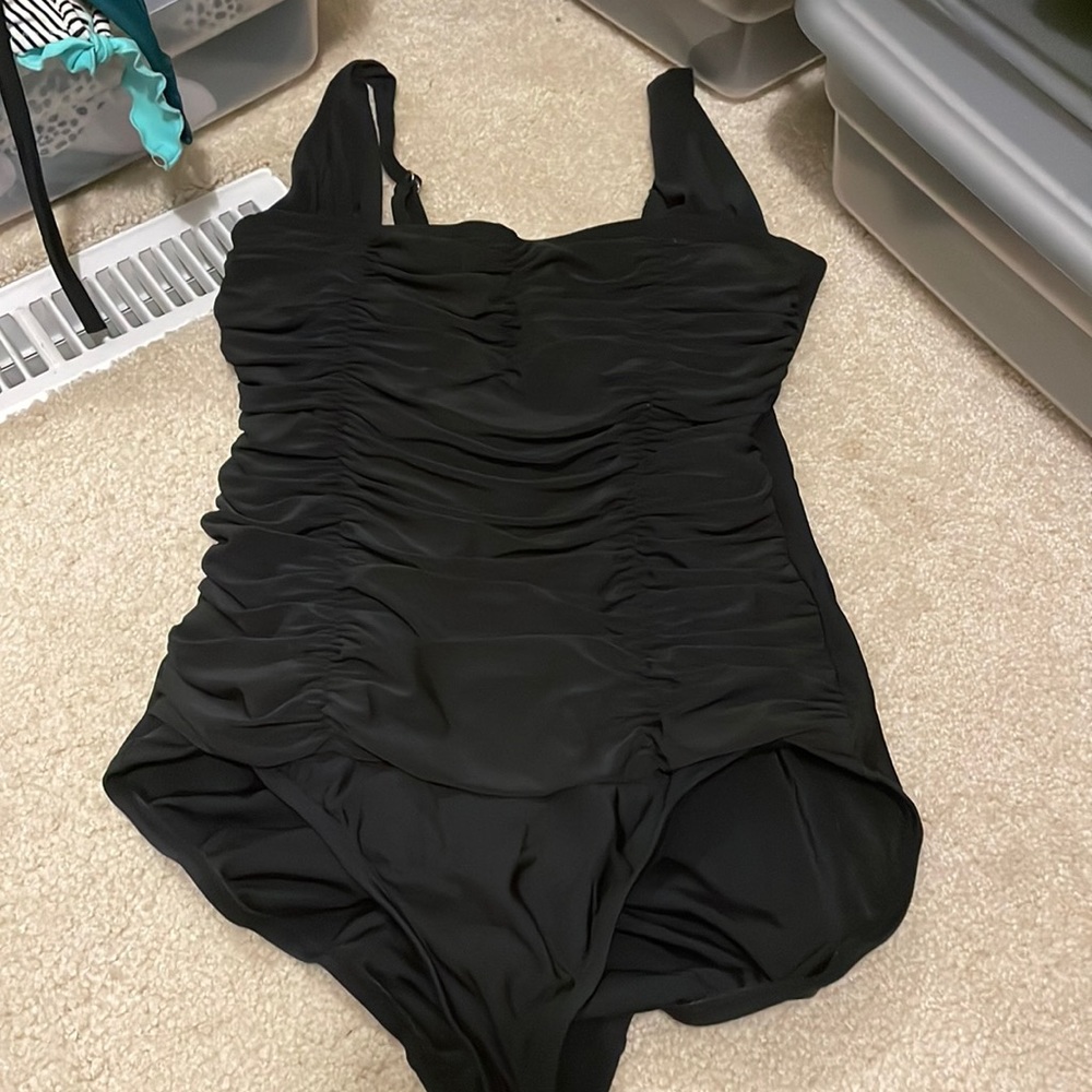 Black Aqua Green Ruched Swimsuit